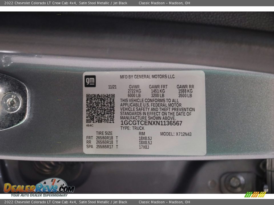2022 Chevrolet Colorado LT Crew Cab 4x4 Satin Steel Metallic / Jet Black Photo #21