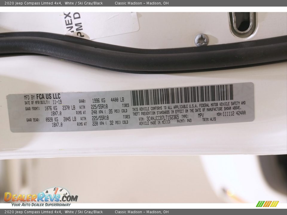 2020 Jeep Compass Limted 4x4 White / Ski Gray/Black Photo #21