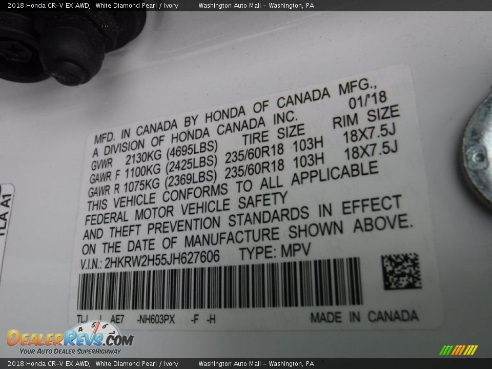 2018 Honda CR-V EX AWD White Diamond Pearl / Ivory Photo #32