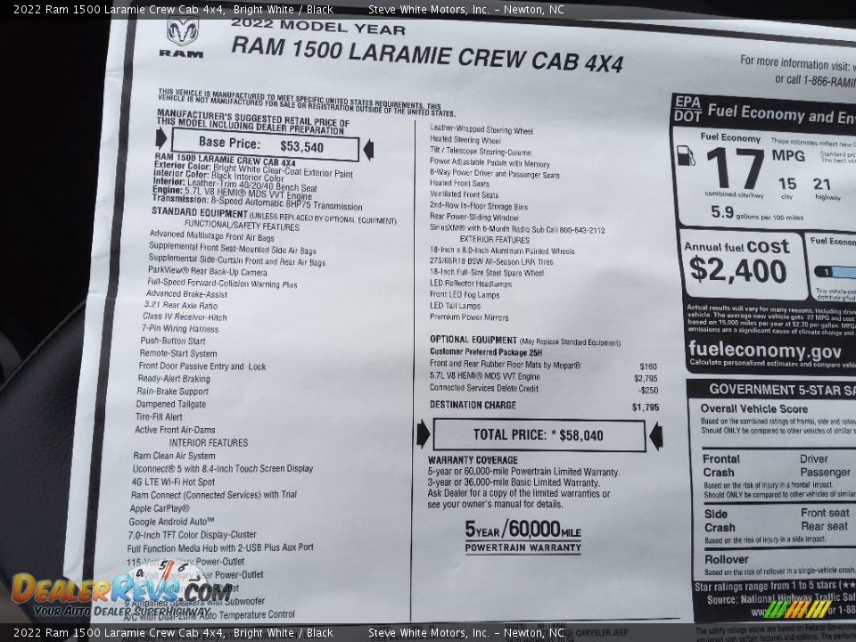 2022 Ram 1500 Laramie Crew Cab 4x4 Bright White / Black Photo #27