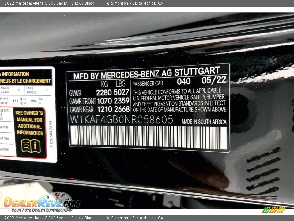 2022 Mercedes-Benz C 300 Sedan Black / Black Photo #11
