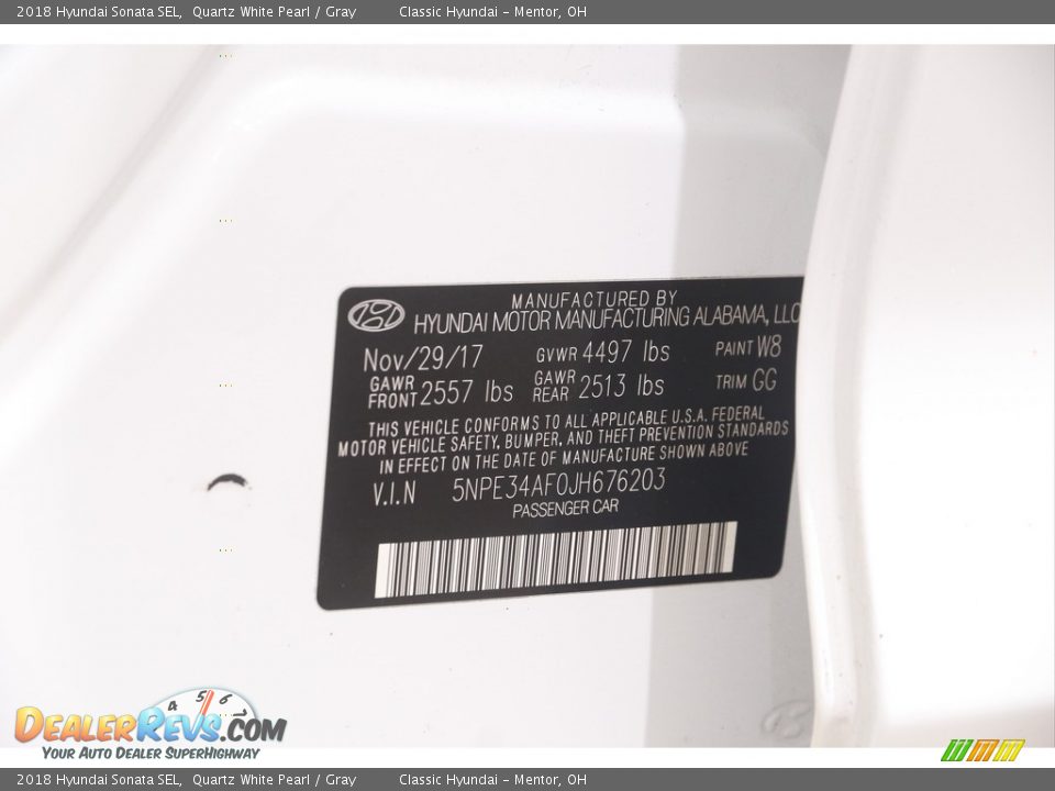 2018 Hyundai Sonata SEL Quartz White Pearl / Gray Photo #20