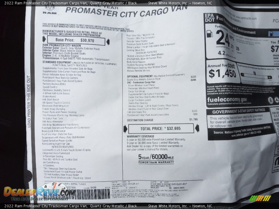 2022 Ram ProMaster City Tradesman Cargo Van Window Sticker Photo #26