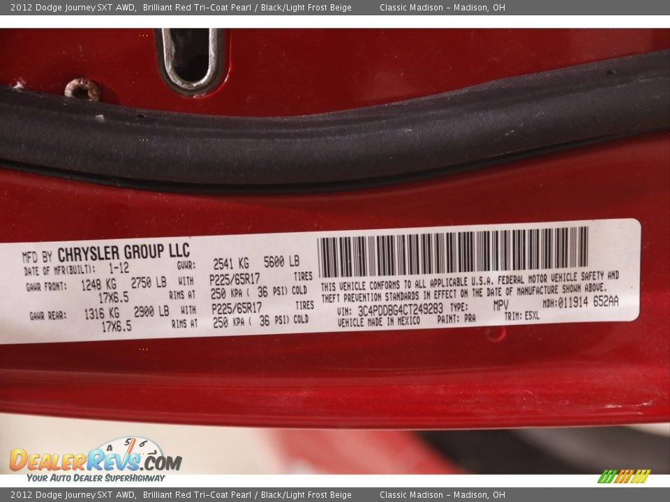 2012 Dodge Journey SXT AWD Brilliant Red Tri-Coat Pearl / Black/Light Frost Beige Photo #19