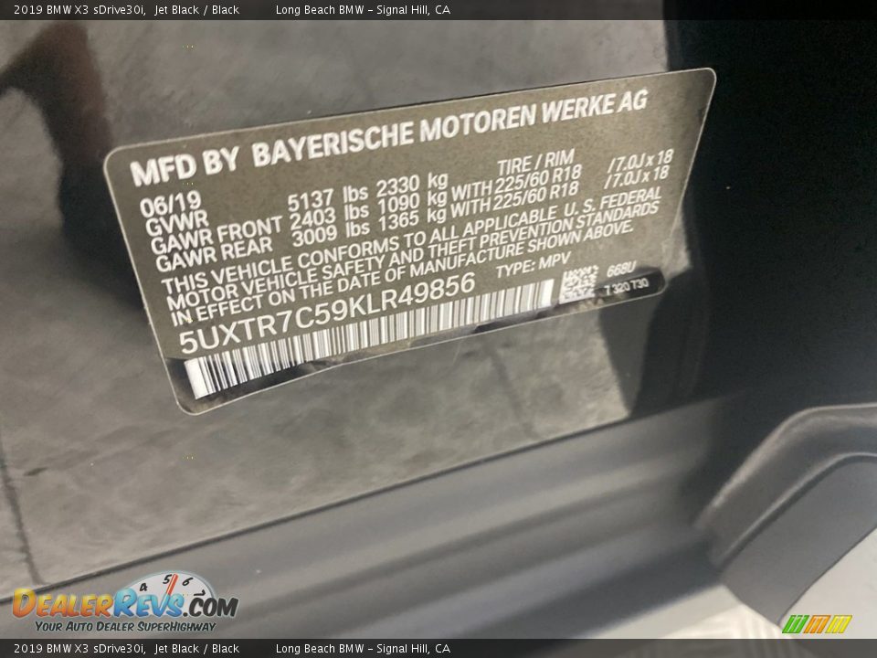 2019 BMW X3 sDrive30i Jet Black / Black Photo #35