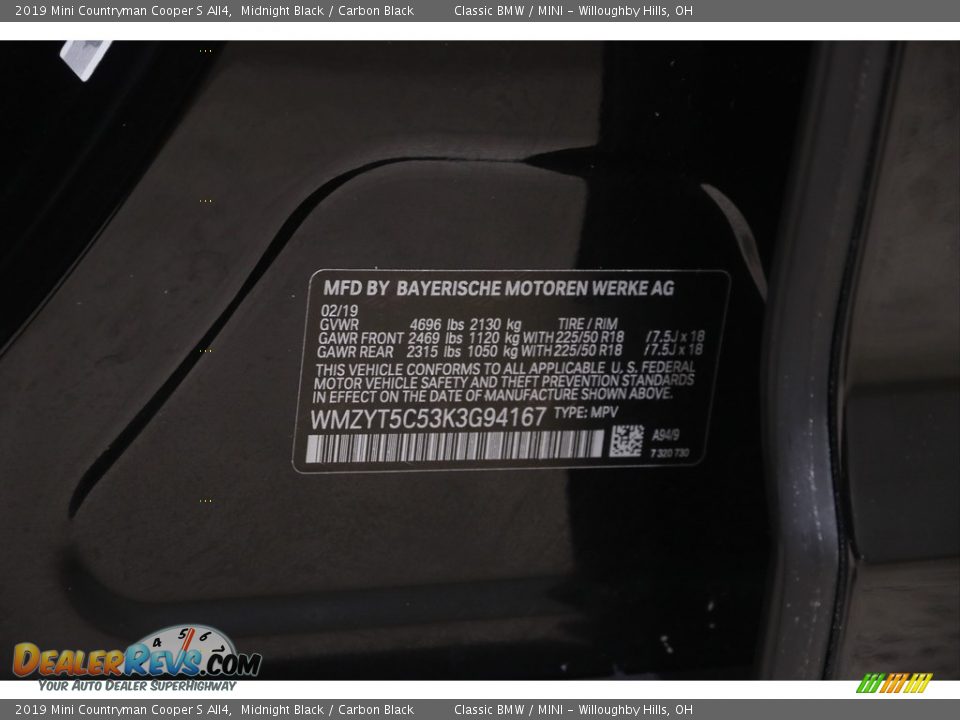 2019 Mini Countryman Cooper S All4 Midnight Black / Carbon Black Photo #23