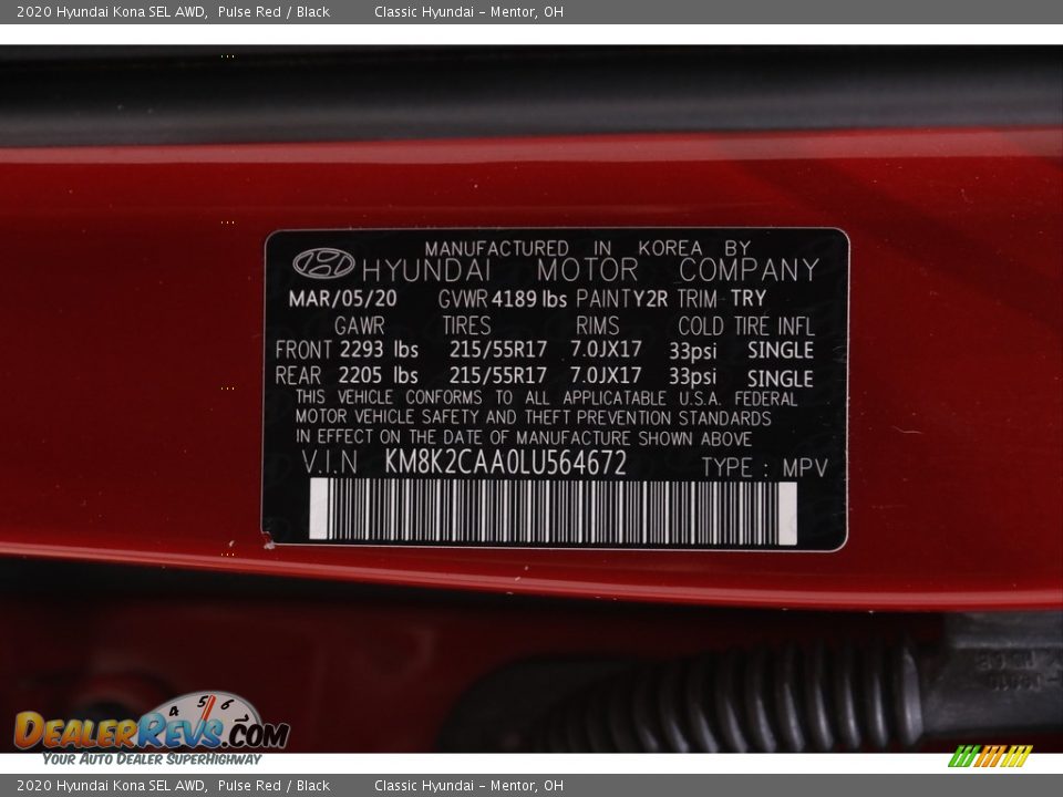 2020 Hyundai Kona SEL AWD Pulse Red / Black Photo #20