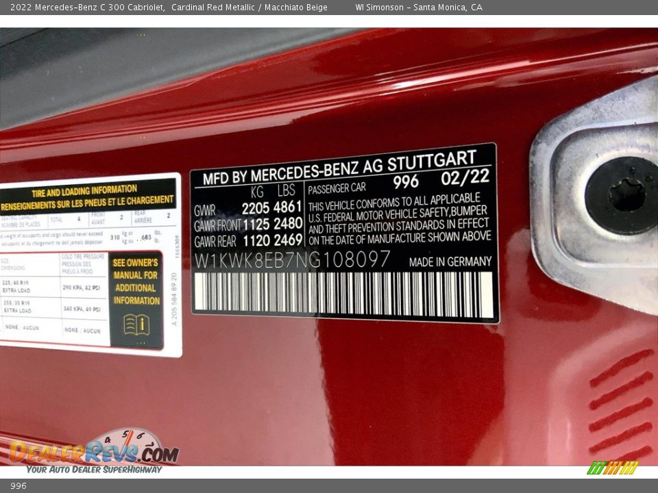Mercedes-Benz Color Code 996 Cardinal Red Metallic