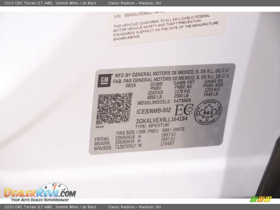 2020 GMC Terrain SLT AWD Summit White / Jet Black Photo #20