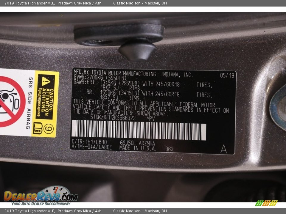 2019 Toyota Highlander XLE Predawn Gray Mica / Ash Photo #23