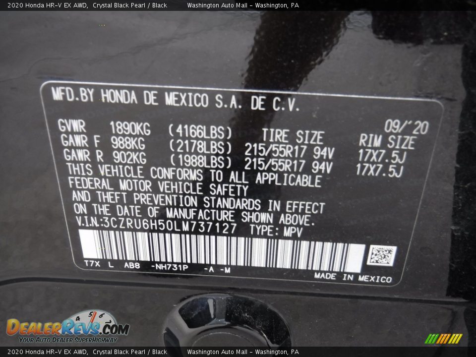 2020 Honda HR-V EX AWD Crystal Black Pearl / Black Photo #29