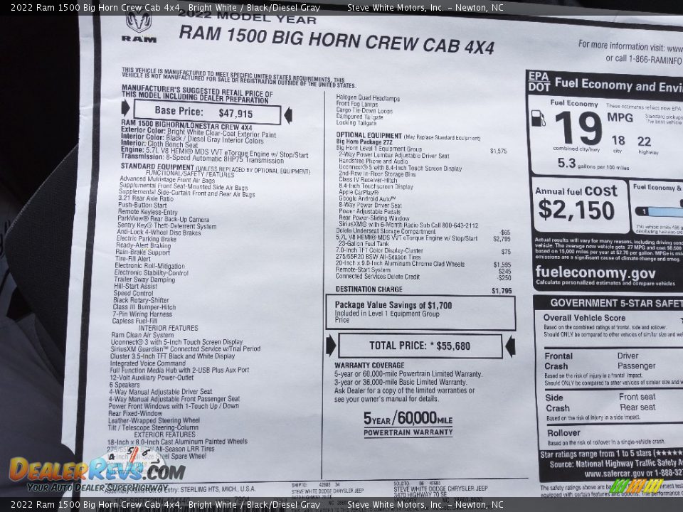 2022 Ram 1500 Big Horn Crew Cab 4x4 Bright White / Black/Diesel Gray Photo #27