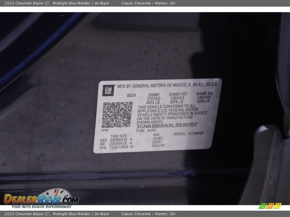 2020 Chevrolet Blazer LT Midnight Blue Metallic / Jet Black Photo #18