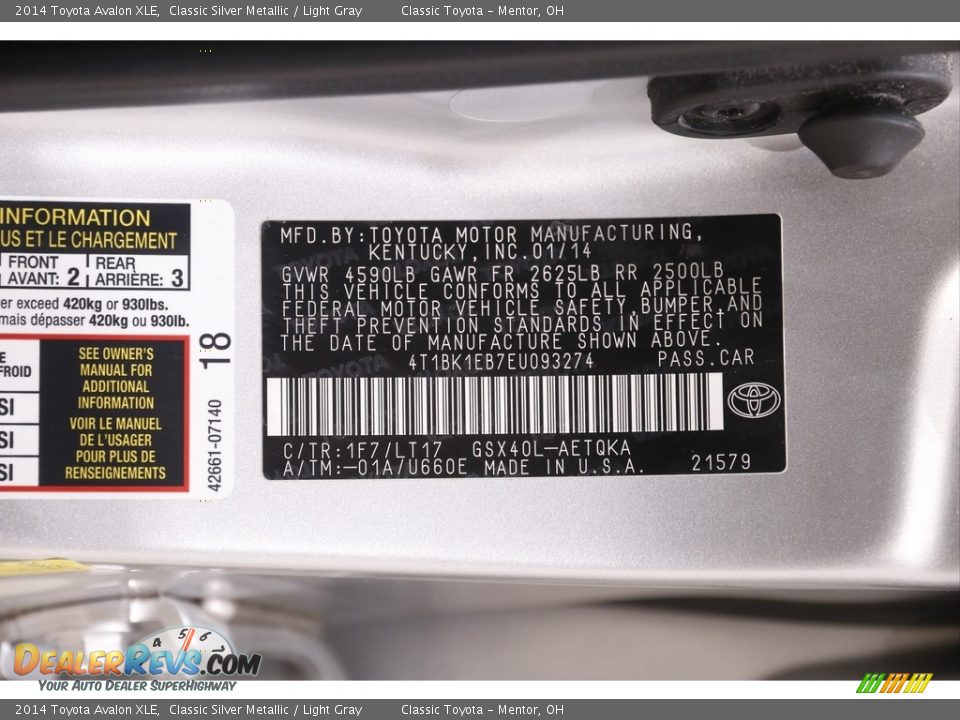 2014 Toyota Avalon XLE Classic Silver Metallic / Light Gray Photo #22
