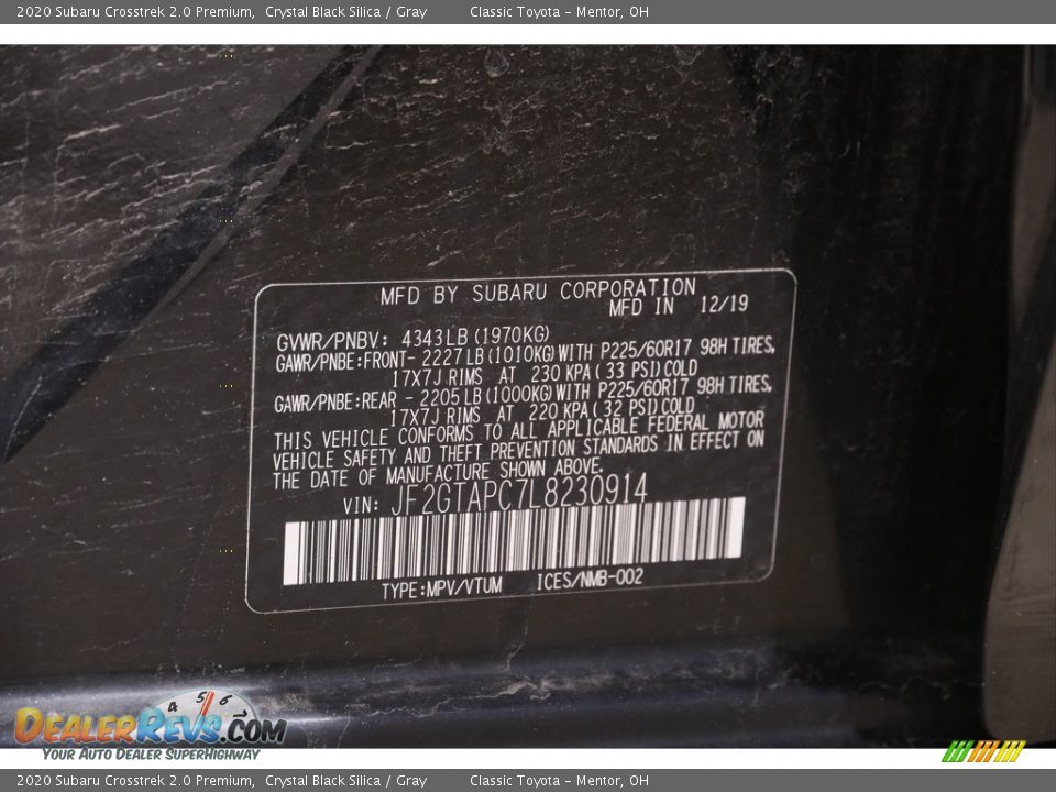 2020 Subaru Crosstrek 2.0 Premium Crystal Black Silica / Gray Photo #21