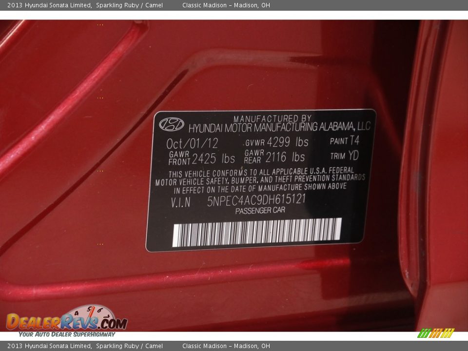 2013 Hyundai Sonata Limited Sparkling Ruby / Camel Photo #21