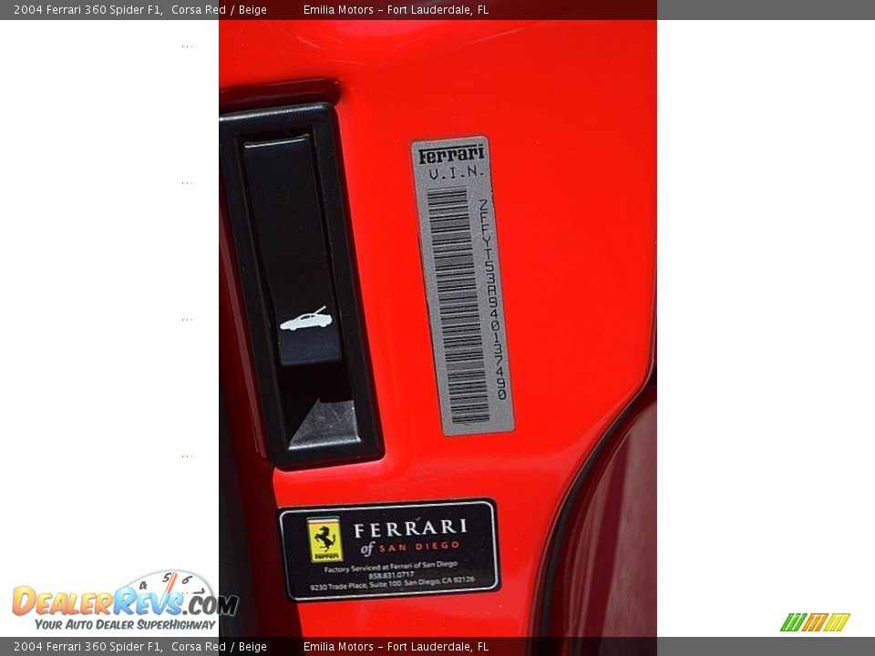 Info Tag of 2004 Ferrari 360 Spider F1 Photo #63