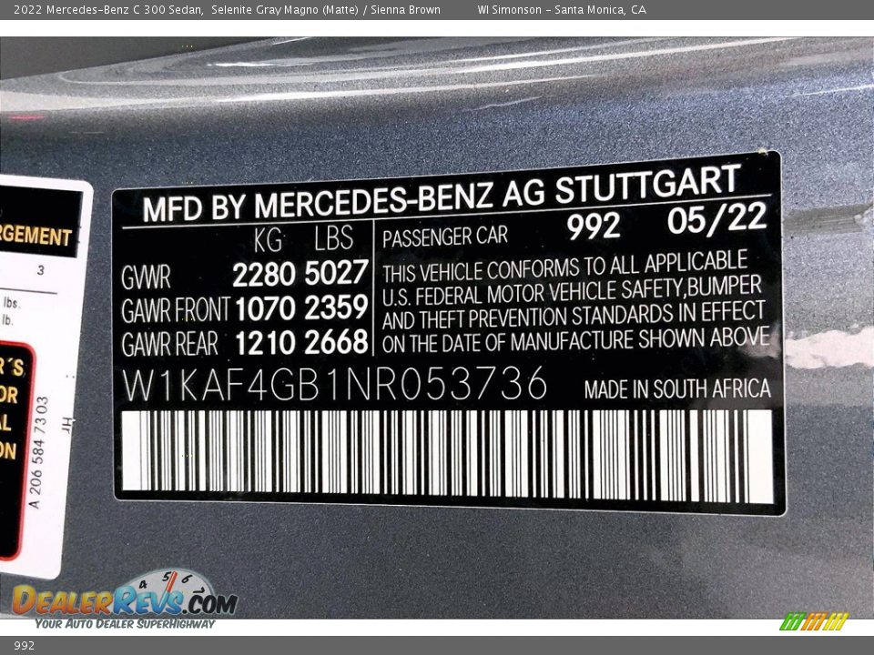 Mercedes-Benz Color Code 992 Selenite Gray Magno (Matte)