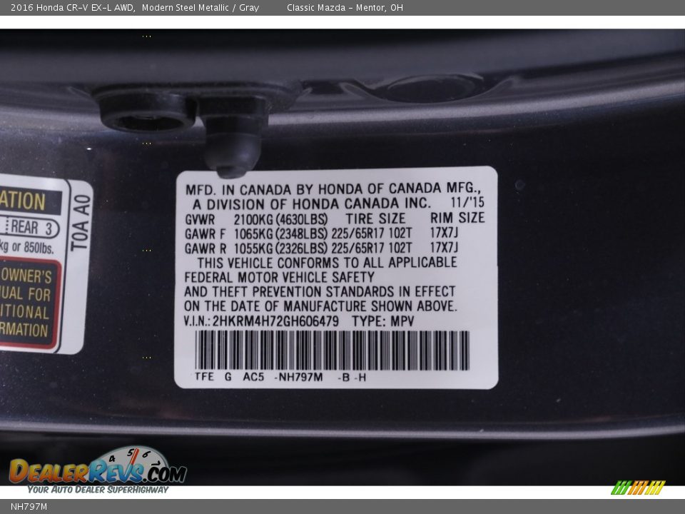 Honda Color Code NH797M Modern Steel Metallic