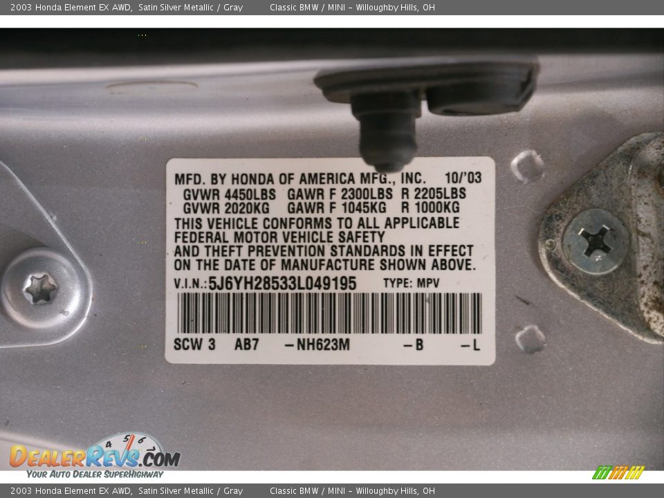 2003 Honda Element EX AWD Satin Silver Metallic / Gray Photo #19