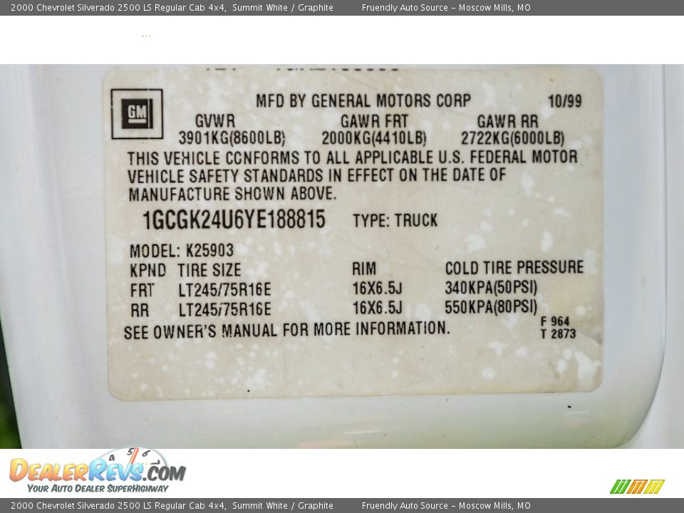 2000 Chevrolet Silverado 2500 LS Regular Cab 4x4 Summit White / Graphite Photo #28