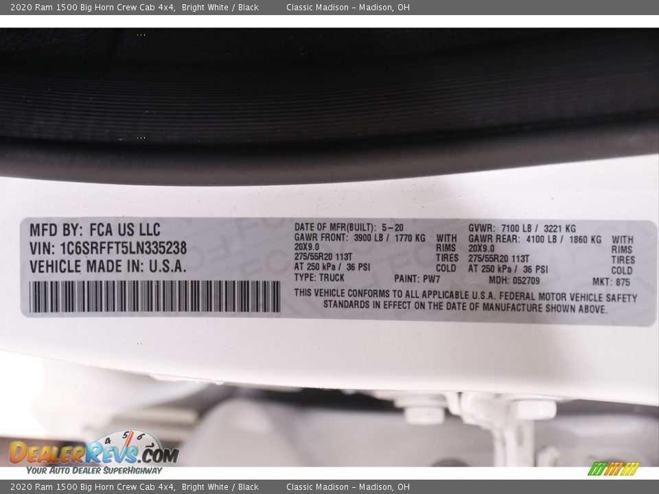 2020 Ram 1500 Big Horn Crew Cab 4x4 Bright White / Black Photo #25