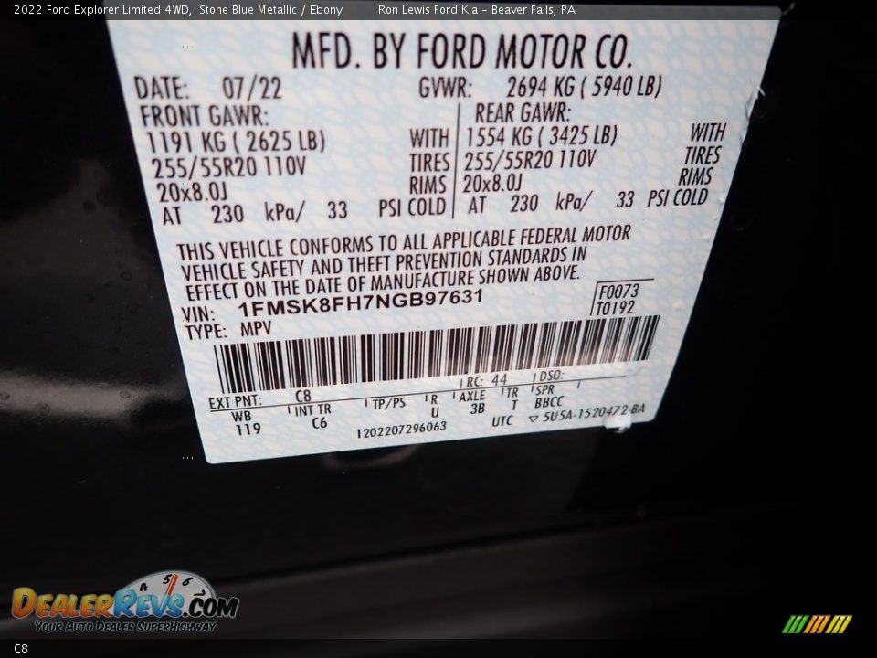 Ford Color Code C8 Stone Blue Metallic