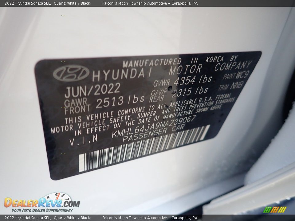 2022 Hyundai Sonata SEL Quartz White / Black Photo #18