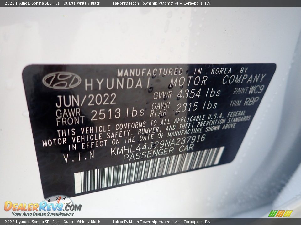 2022 Hyundai Sonata SEL Plus Quartz White / Black Photo #18