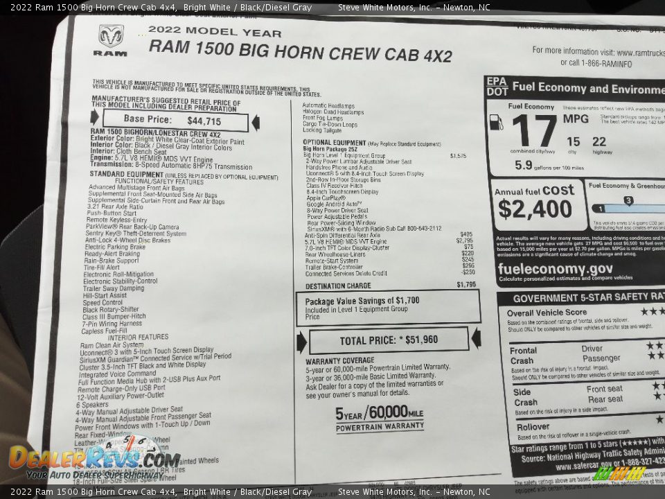 2022 Ram 1500 Big Horn Crew Cab 4x4 Bright White / Black/Diesel Gray Photo #27