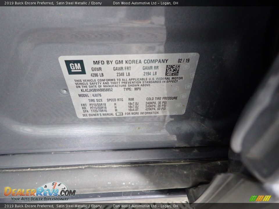 2019 Buick Encore Preferred Satin Steel Metallic / Ebony Photo #31