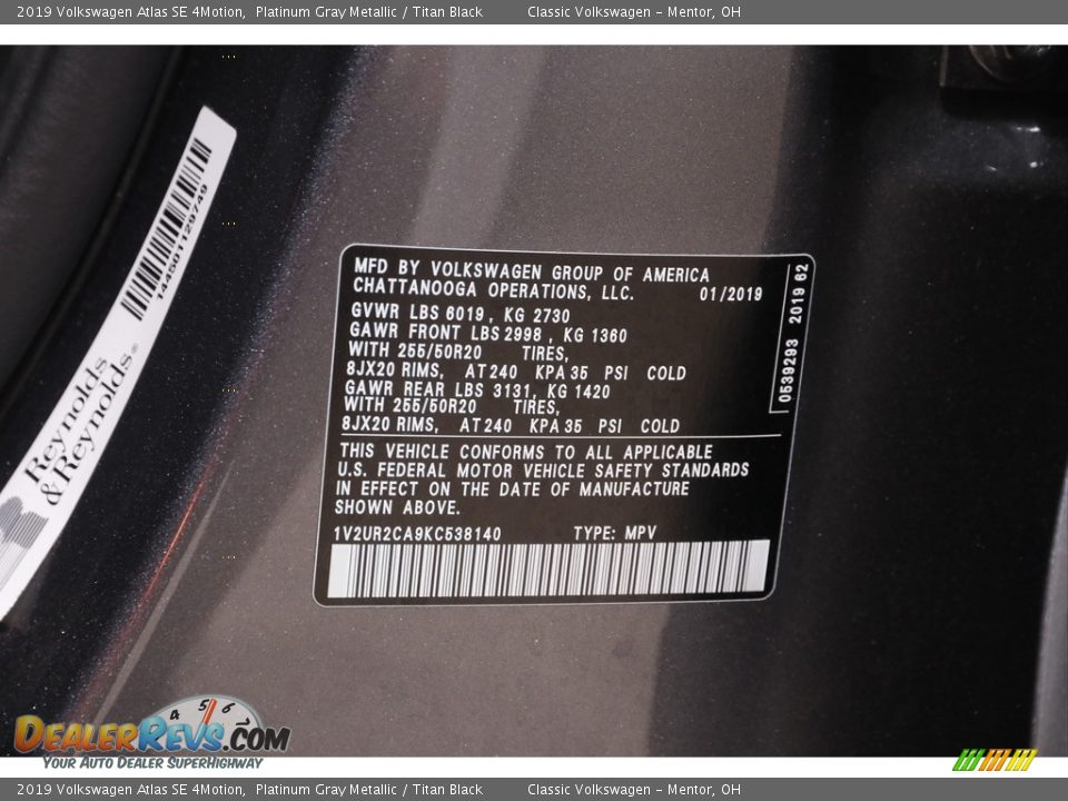 2019 Volkswagen Atlas SE 4Motion Platinum Gray Metallic / Titan Black Photo #22
