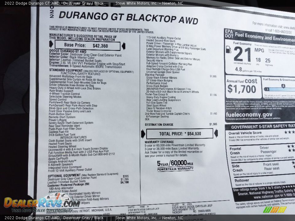 2022 Dodge Durango GT AWD Destroyer Gray / Black Photo #30