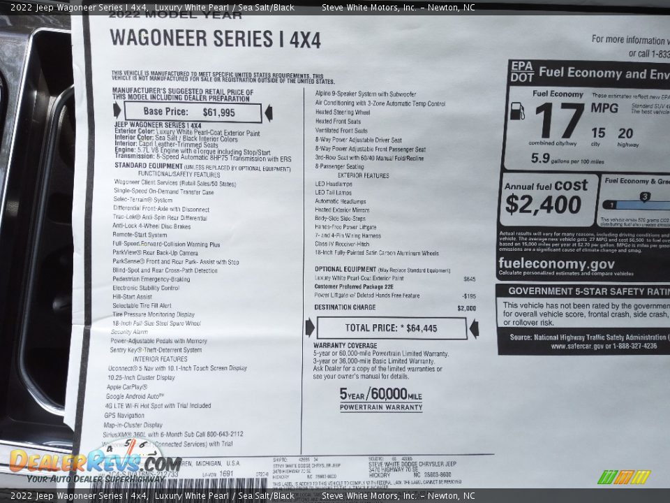 2022 Jeep Wagoneer Series I 4x4 Window Sticker Photo #30