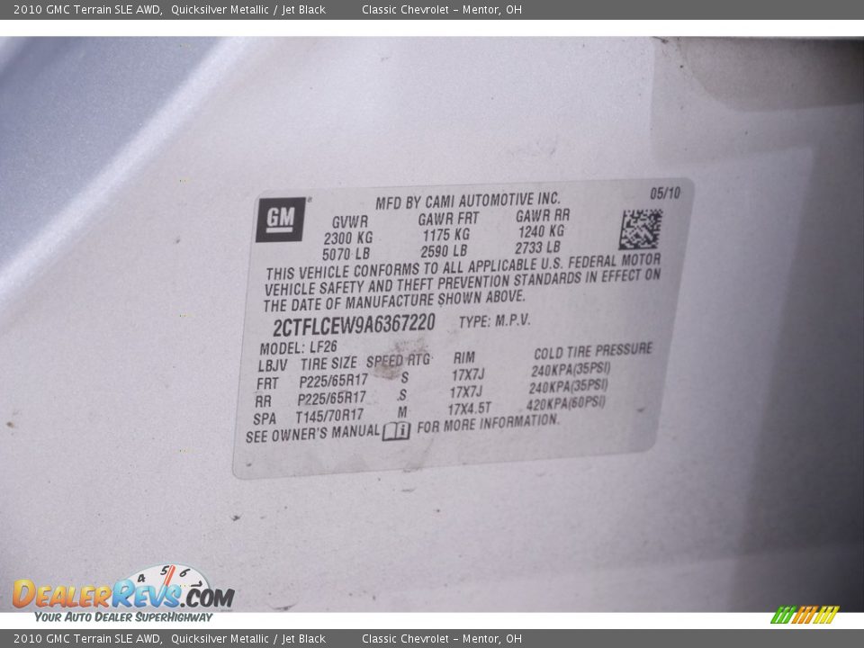 2010 GMC Terrain SLE AWD Quicksilver Metallic / Jet Black Photo #19