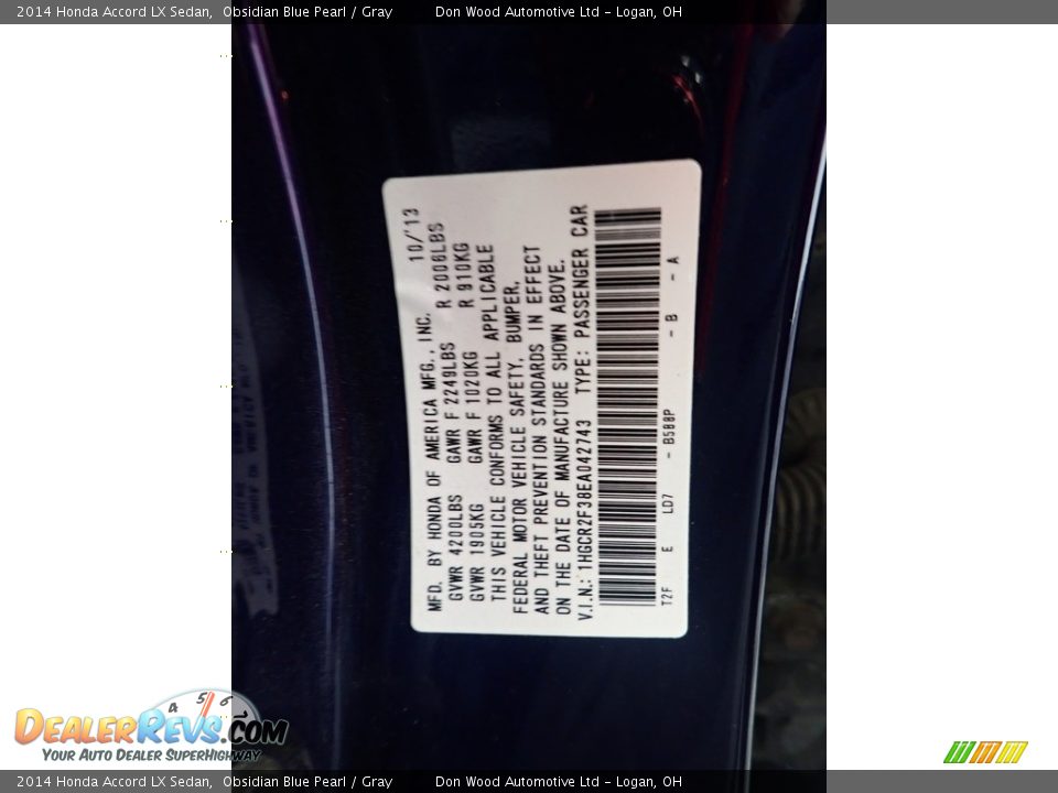 2014 Honda Accord LX Sedan Obsidian Blue Pearl / Gray Photo #32