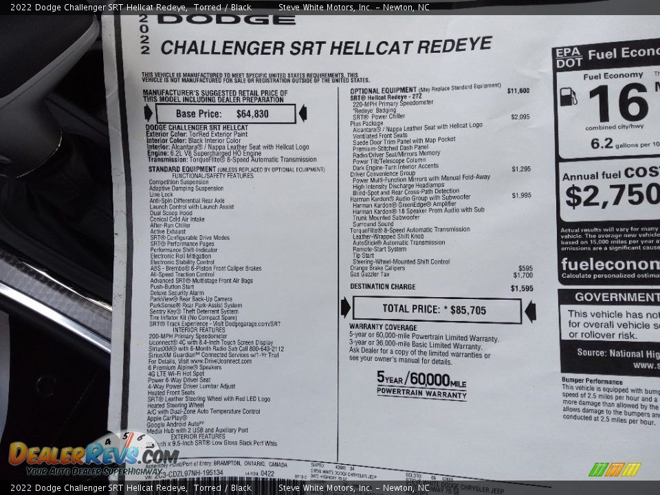 2022 Dodge Challenger SRT Hellcat Redeye Window Sticker Photo #29