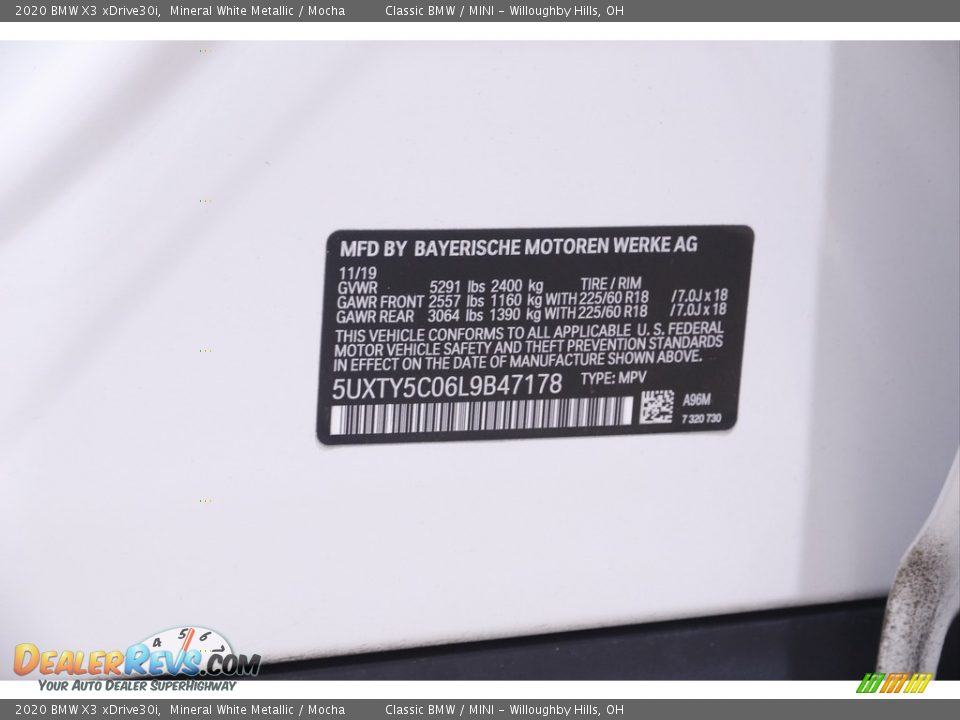 2020 BMW X3 xDrive30i Mineral White Metallic / Mocha Photo #24