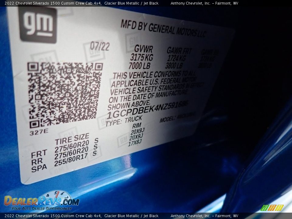 2022 Chevrolet Silverado 1500 Custom Crew Cab 4x4 Glacier Blue Metallic / Jet Black Photo #15