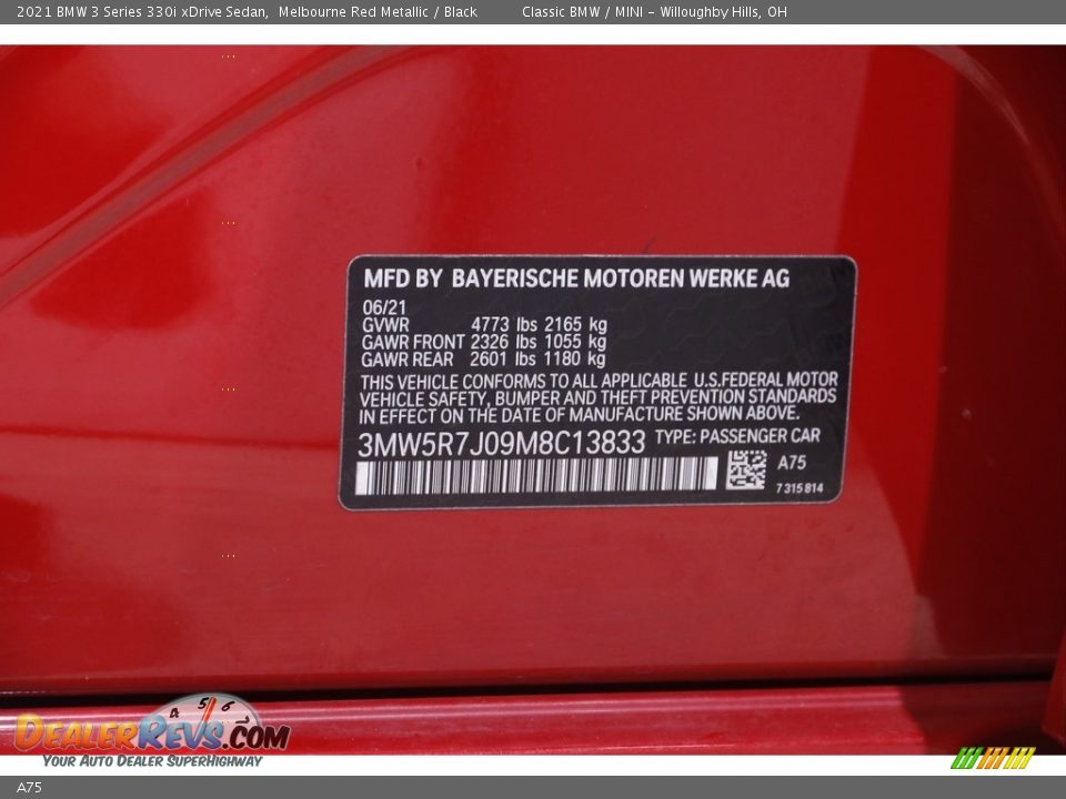 BMW Color Code A75 Melbourne Red Metallic