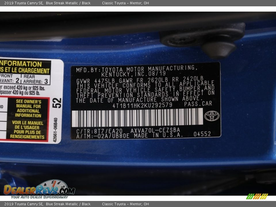 2019 Toyota Camry SE Blue Streak Metallic / Black Photo #18