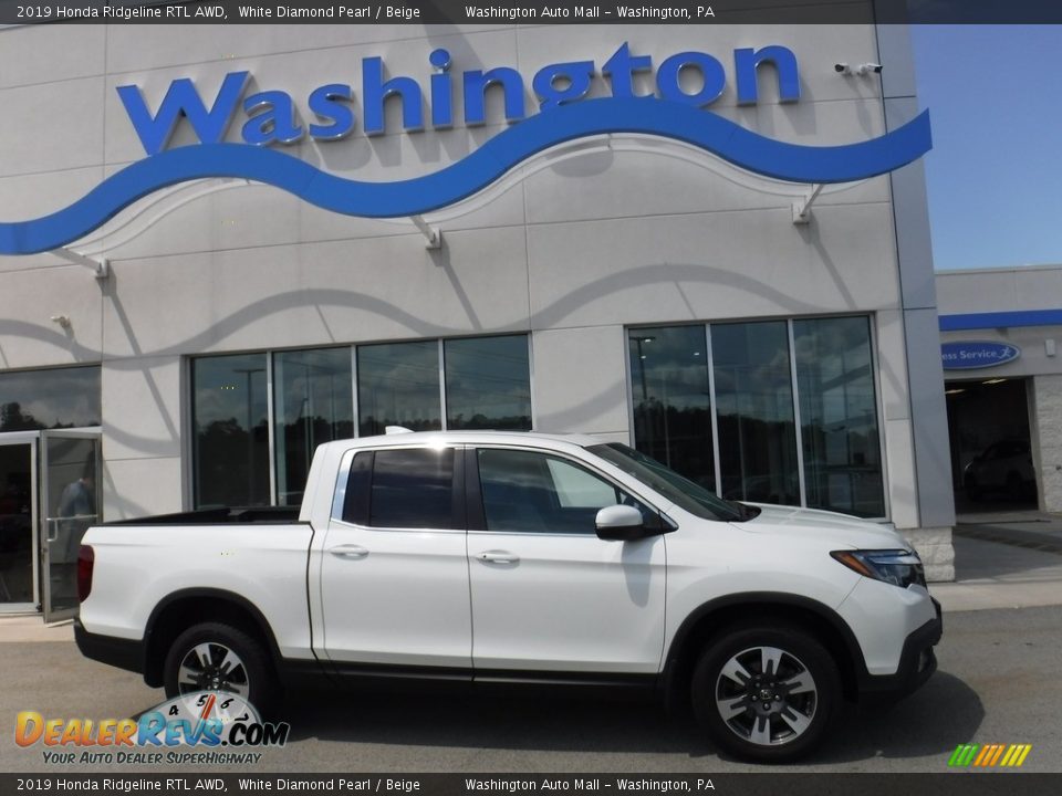 2019 Honda Ridgeline RTL AWD White Diamond Pearl / Beige Photo #2