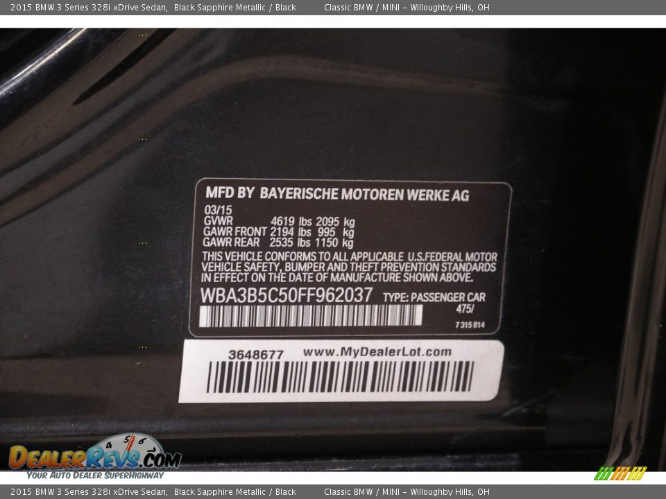 2015 BMW 3 Series 328i xDrive Sedan Black Sapphire Metallic / Black Photo #23