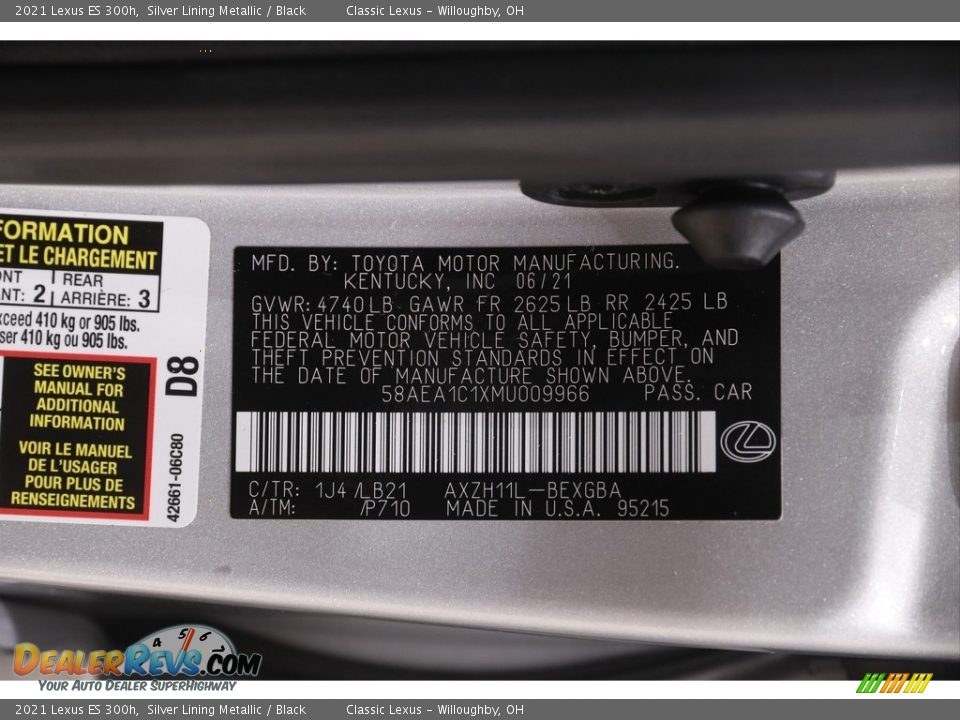 2021 Lexus ES 300h Silver Lining Metallic / Black Photo #24
