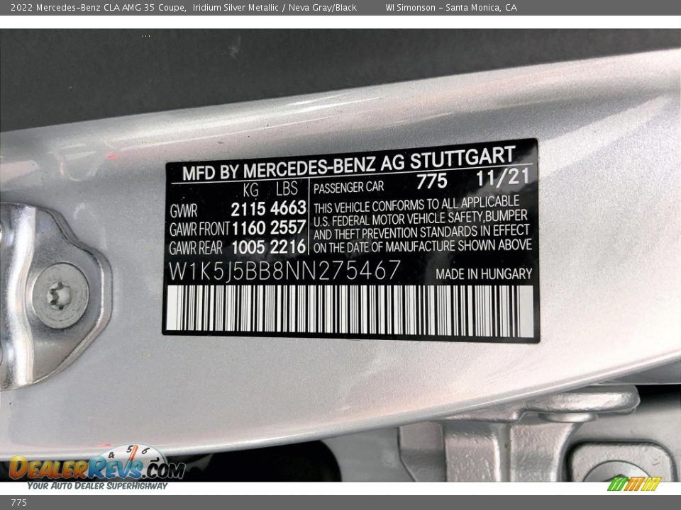 Mercedes-Benz Color Code 775 Iridium Silver Metallic