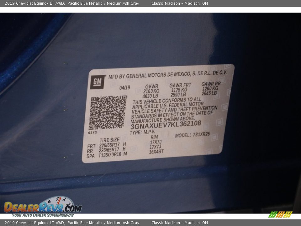 2019 Chevrolet Equinox LT AWD Pacific Blue Metallic / Medium Ash Gray Photo #23