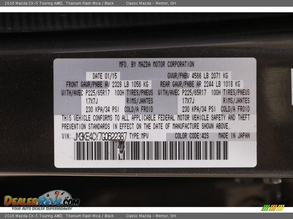 2016 Mazda CX-5 Touring AWD Titanium Flash Mica / Black Photo #20