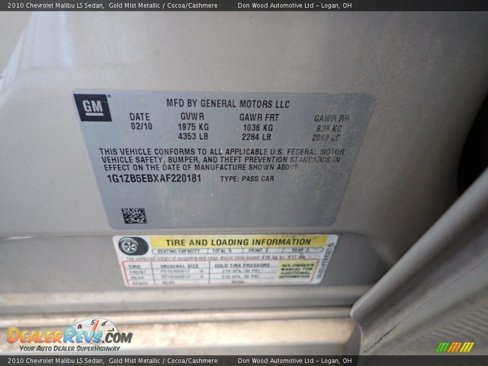 2010 Chevrolet Malibu LS Sedan Gold Mist Metallic / Cocoa/Cashmere Photo #27