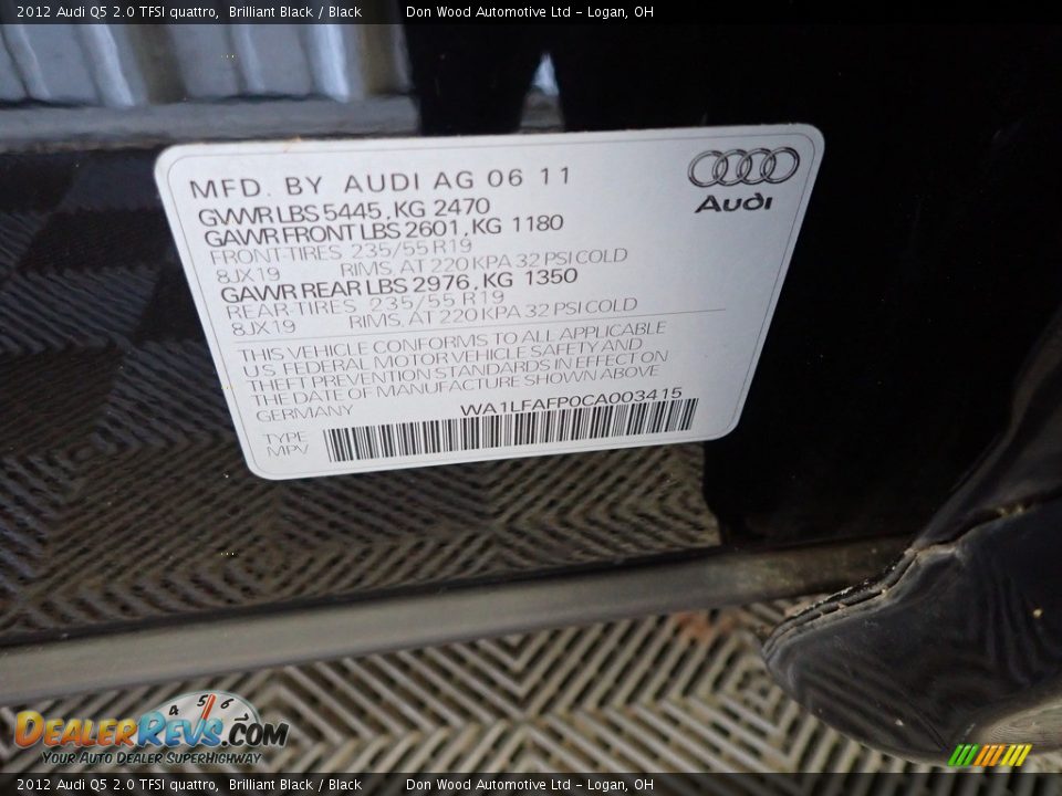 2012 Audi Q5 2.0 TFSI quattro Brilliant Black / Black Photo #35