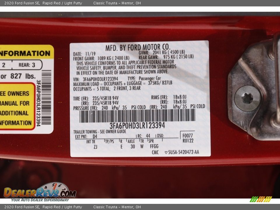 2020 Ford Fusion SE Rapid Red / Light Putty Photo #25